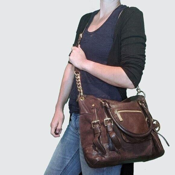 MICHAEL KORS Dark Olive Green Leather Belted Trim MCGRAW Slim Satchel w/Strap - Picture 2 of 16